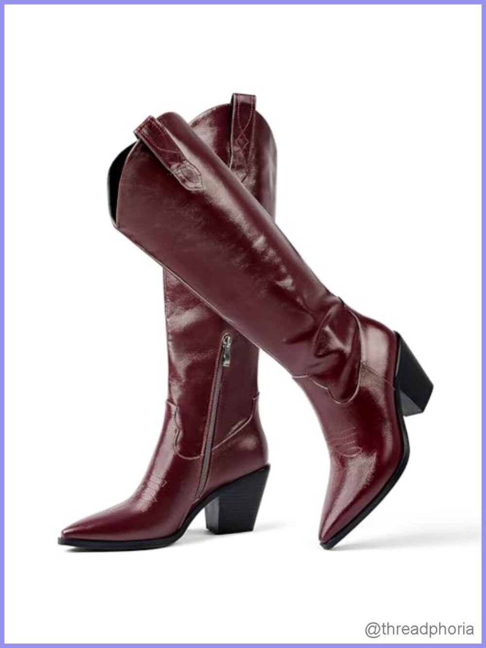 Knee High Cowgirl Boots for Women PU Leather Chunky Heel Zip Western Country